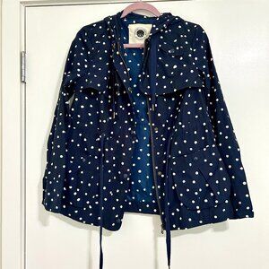 Anthropologie Daughters of the Liberations Navy and White Polka Dot Raincoat